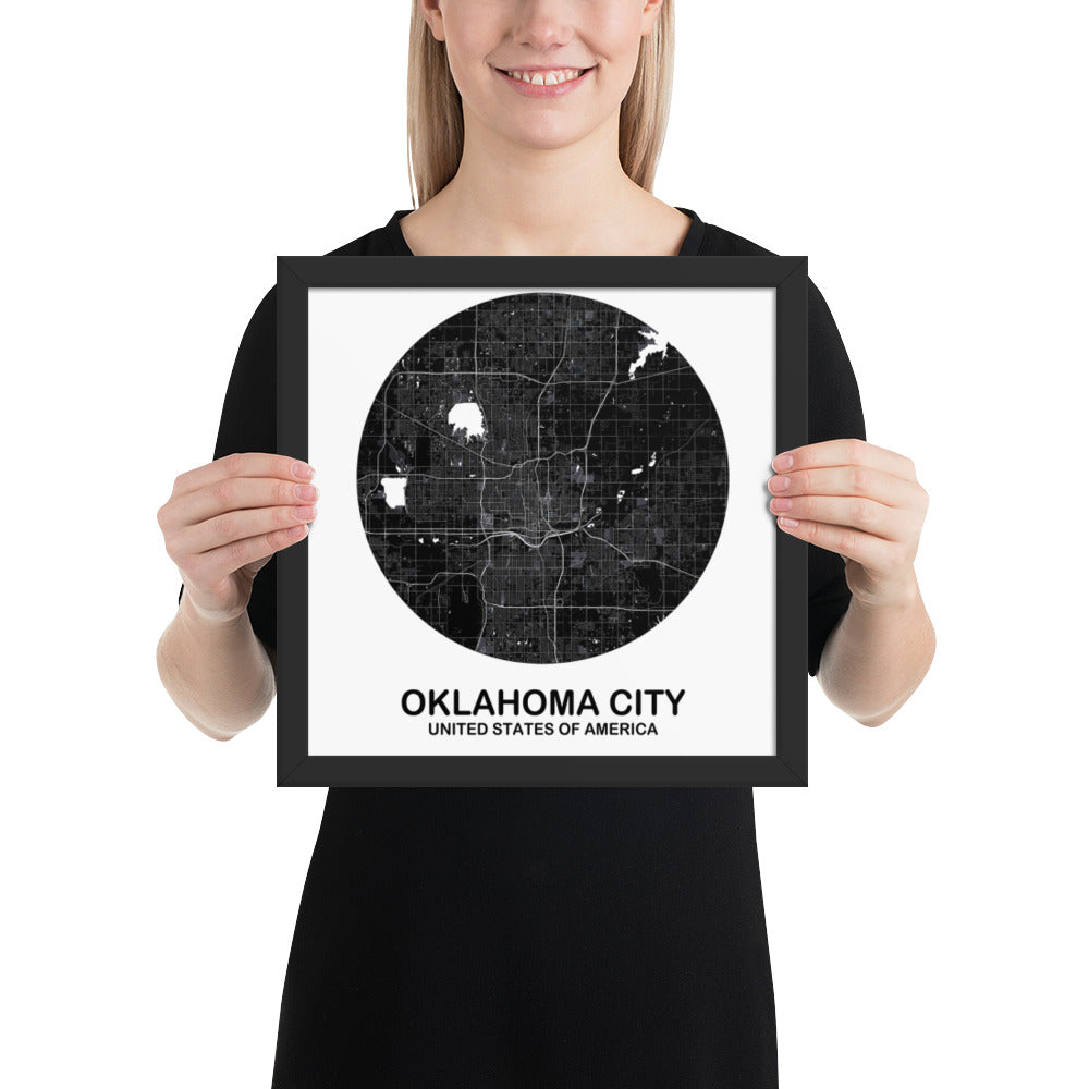 Oklahoma City Circular Black Framed Map