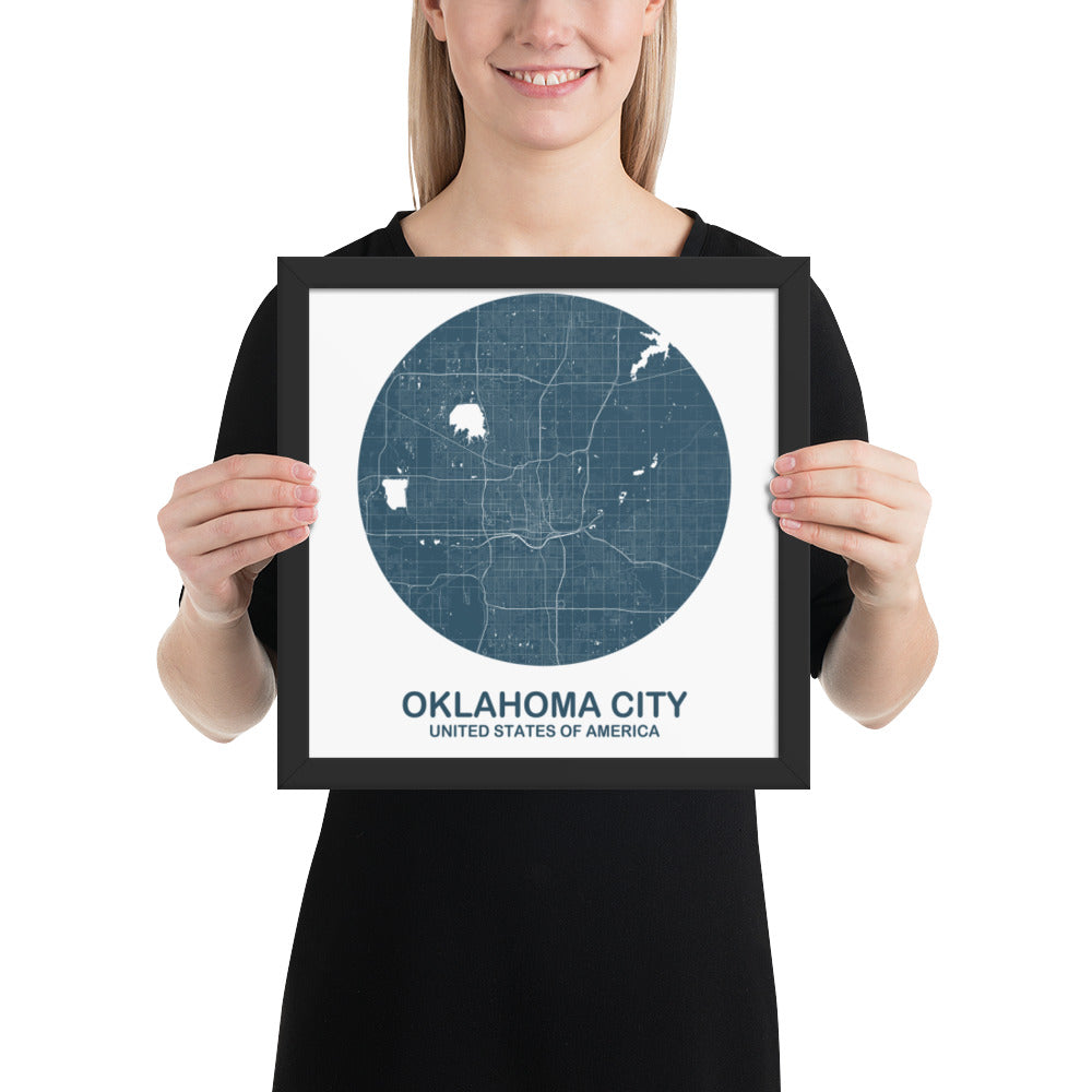 Oklahoma City Circular Blue Framed Map