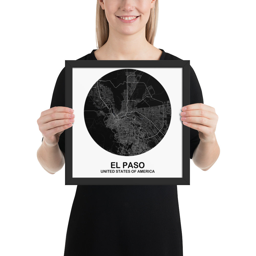 El Paso Circular Black Framed Map