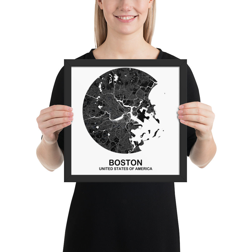 Boston Circular Black Framed Map