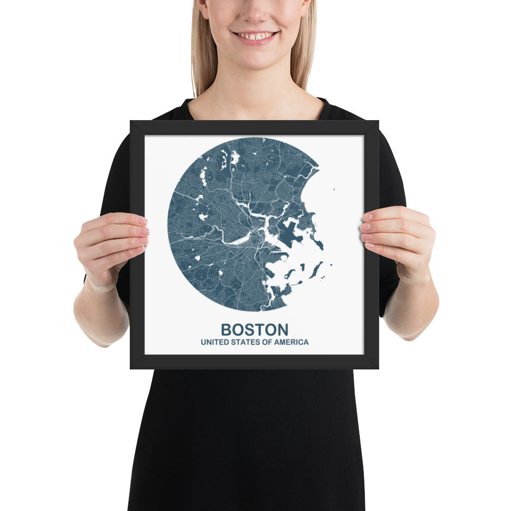 Boston Circular Blue Framed Map