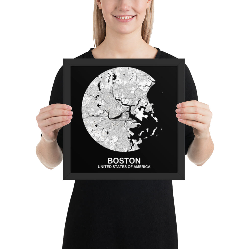 Boston Circular White Framed Map