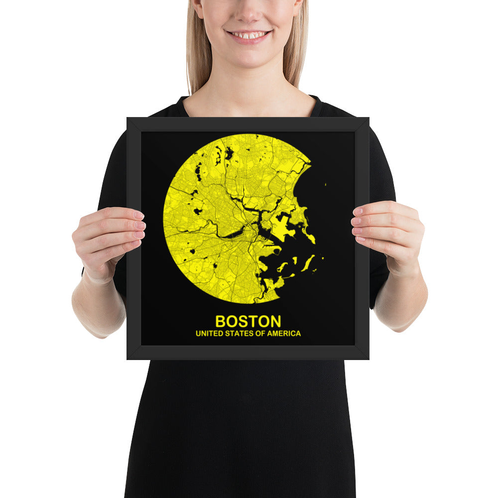 Boston Circular Yellow Framed Map