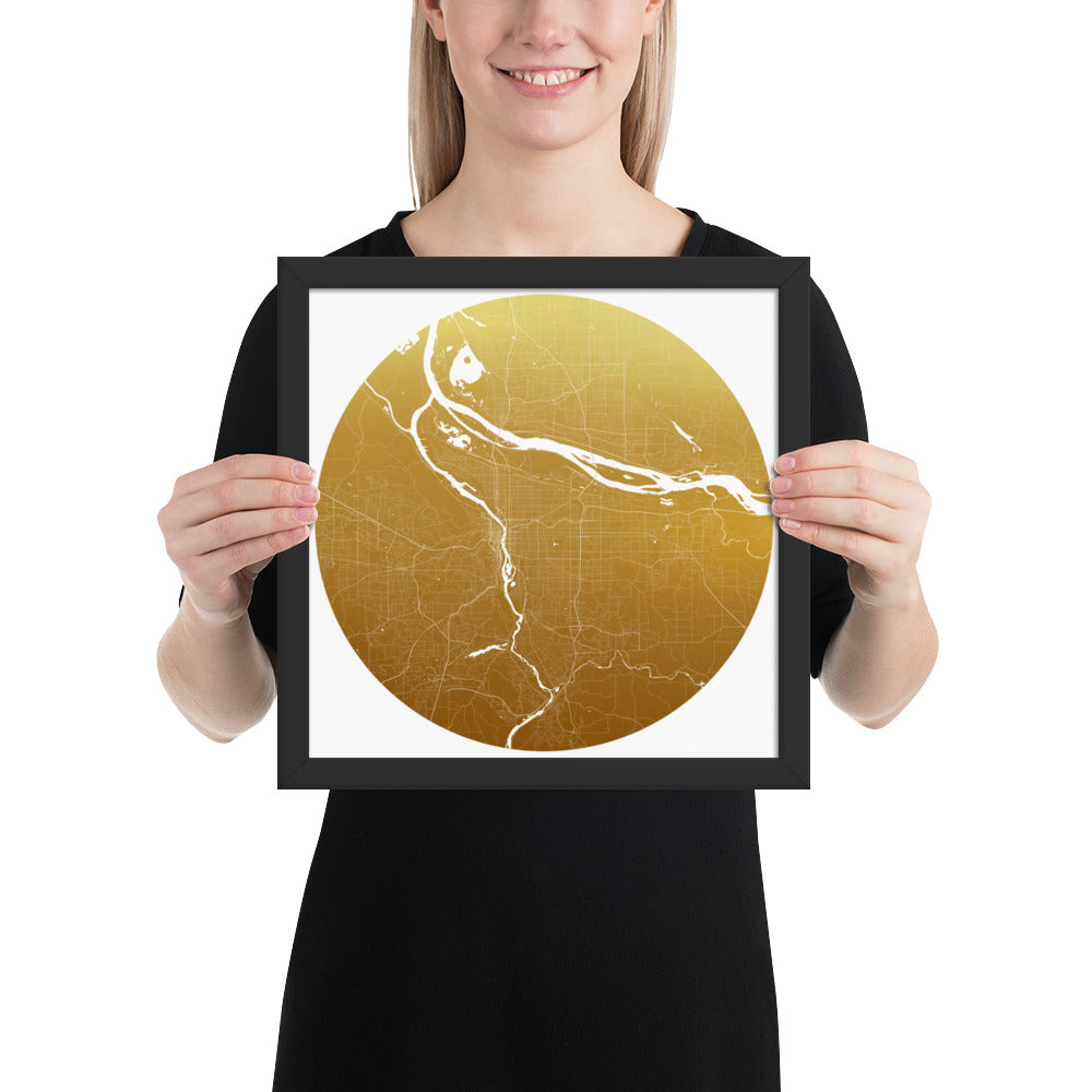 Portland Gold on White Framed Map