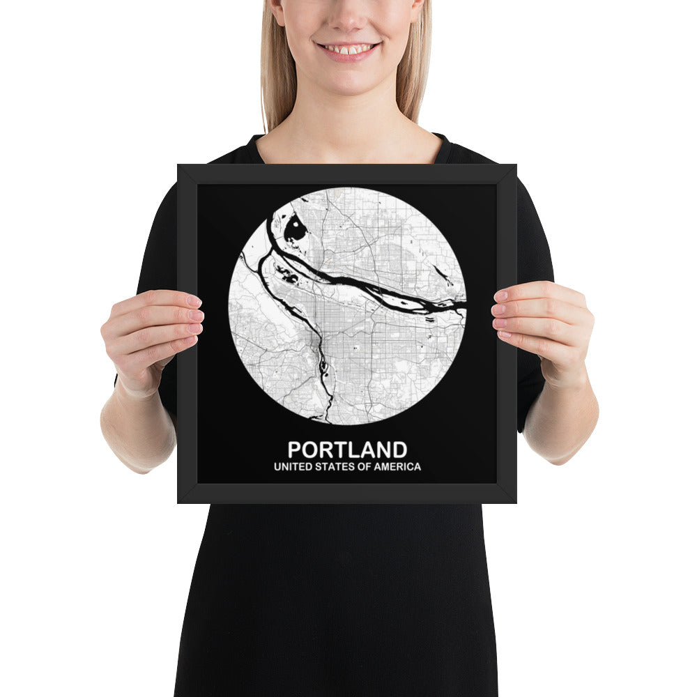 Portland Circular White Framed Map