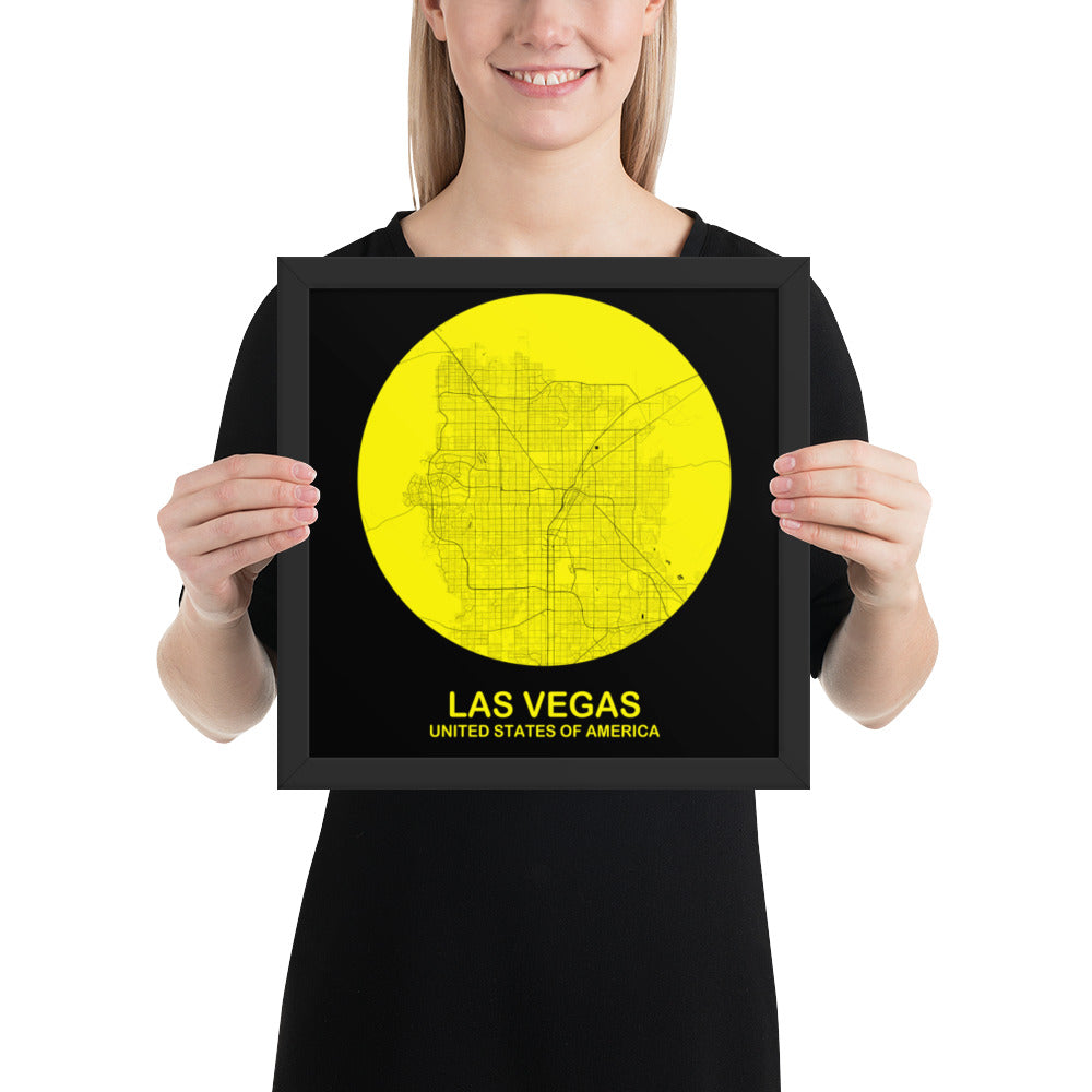 Las Vegas Circular Yellow Framed Map