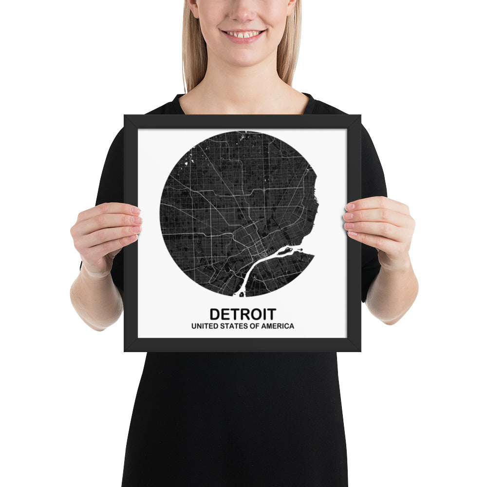 Detroit Circular Black Framed Map