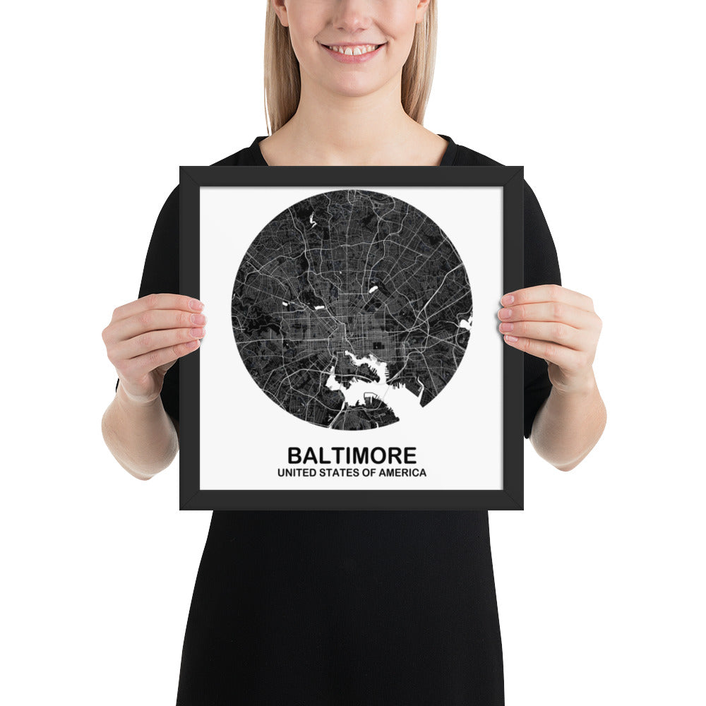 Baltimore Circular Black Framed Map