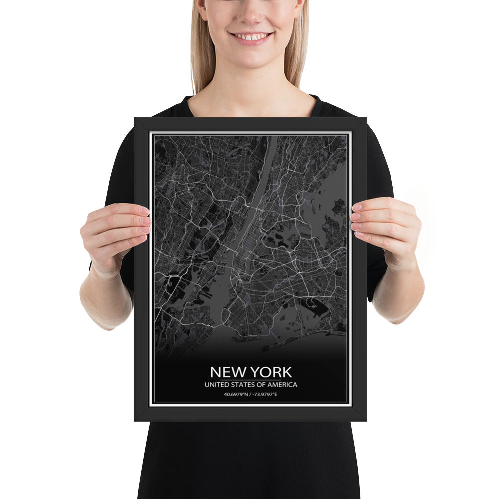 New York Black Framed Map