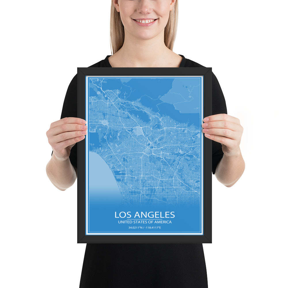 Los Angeles Blue and White Framed Map