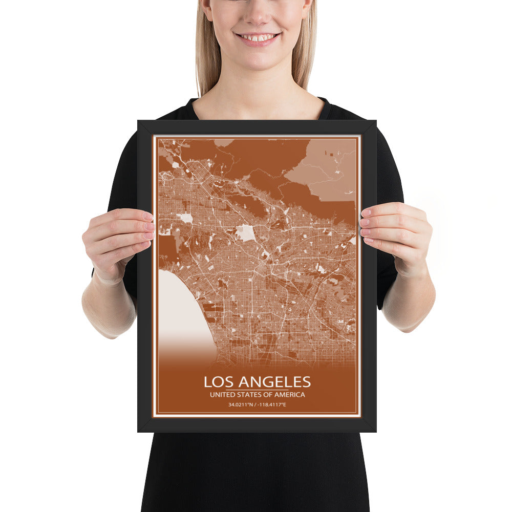 Los Angeles Brown and White Framed Map