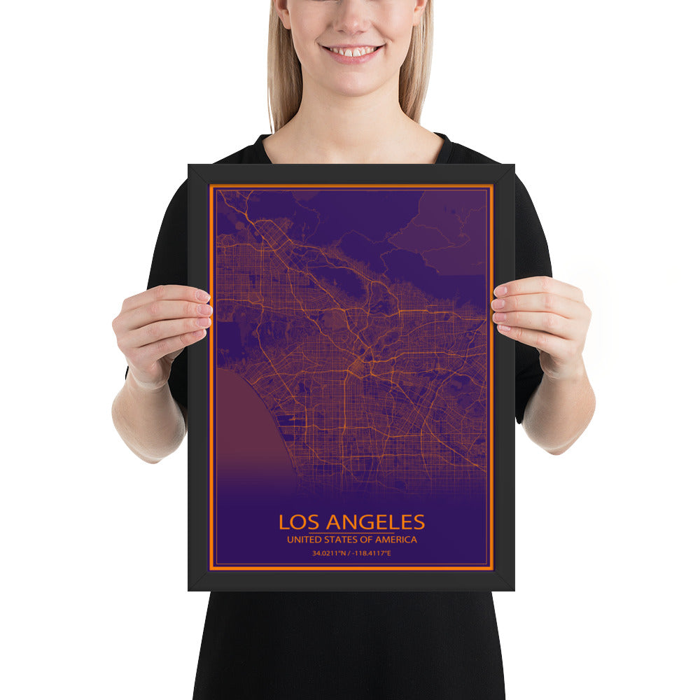 Los Angeles Purple and Orange Framed Map