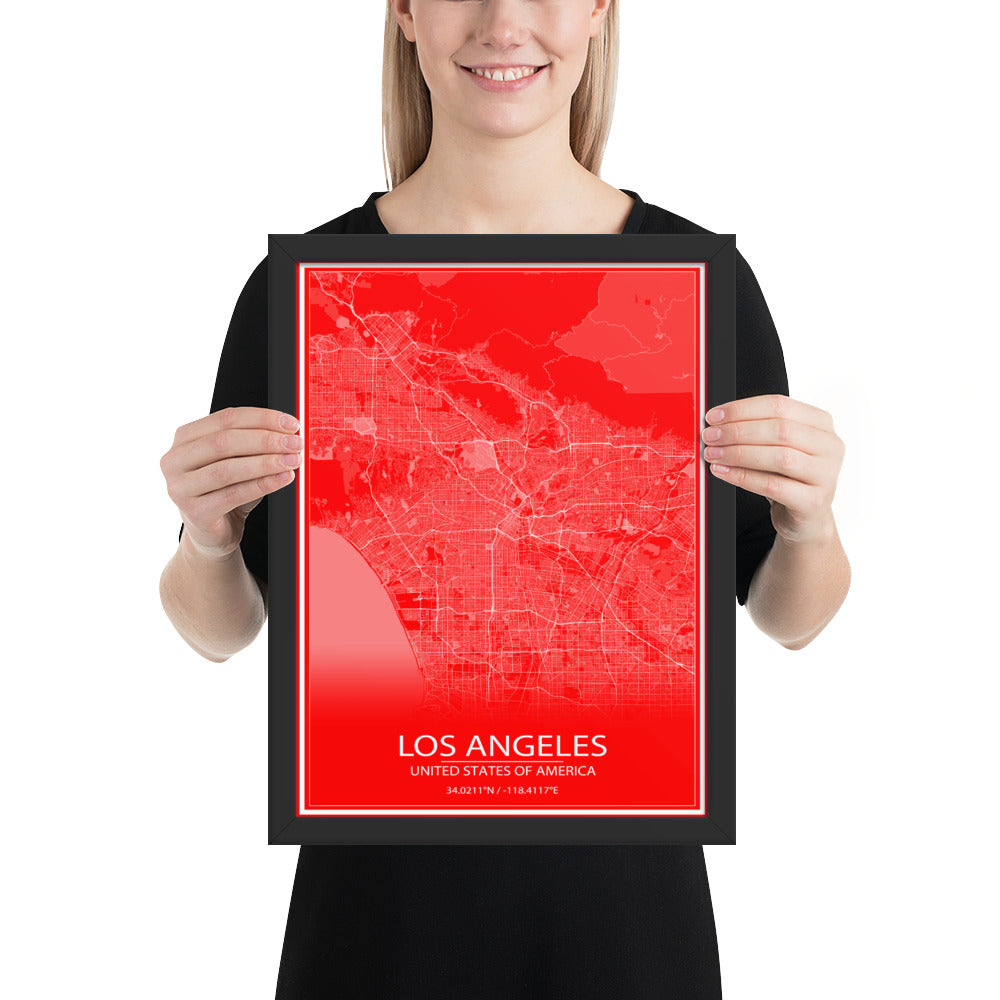 Los Angeles Red and White Framed Map