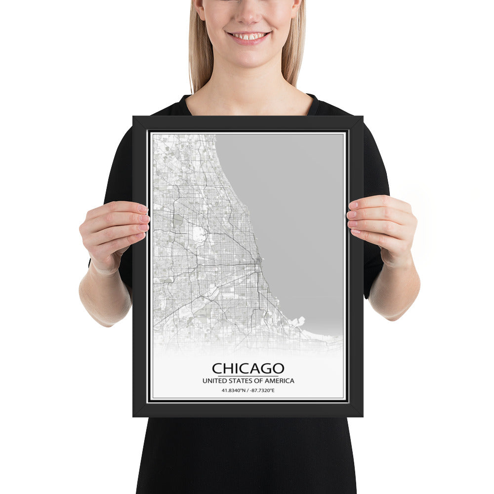 Chicago White Framed Map