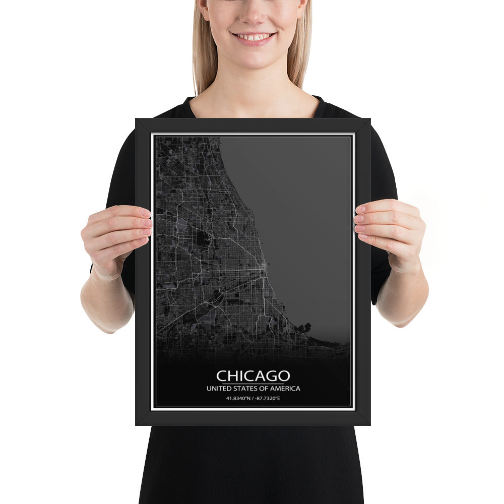 Chicago Black Framed Map