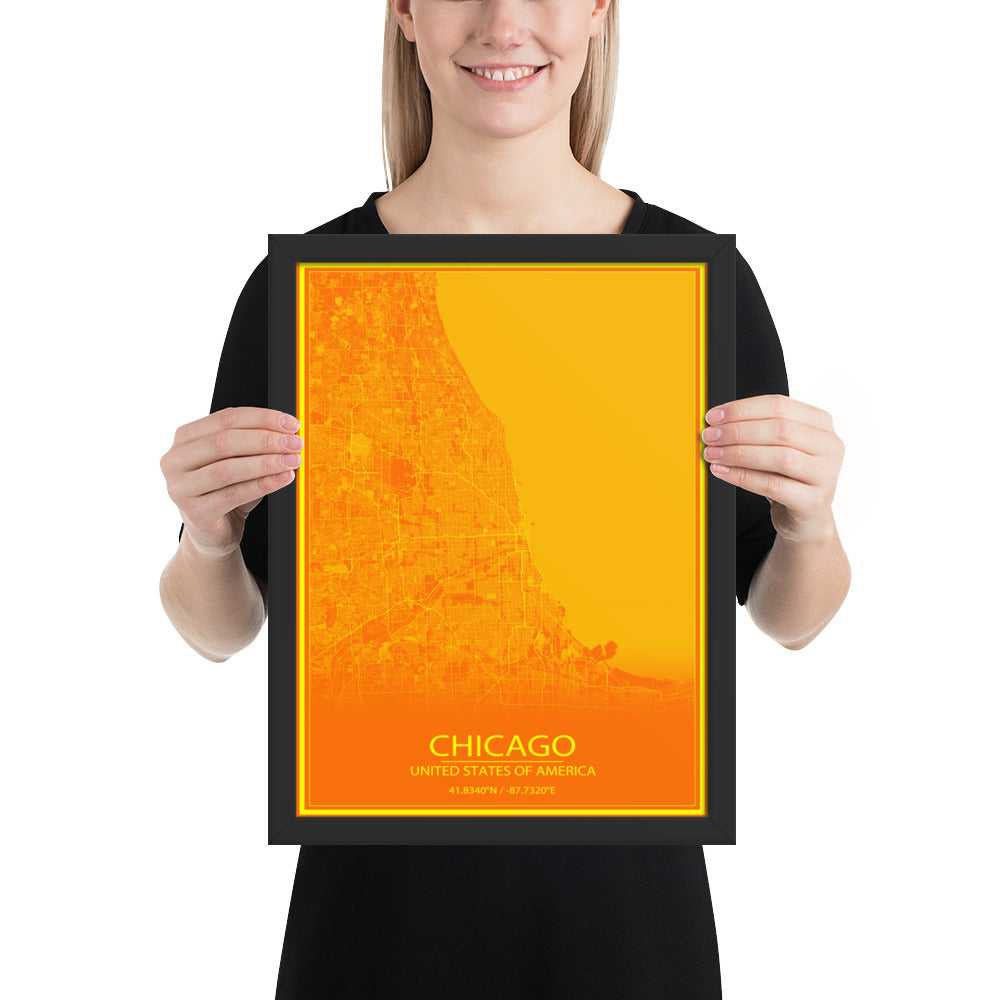 Chicago Orange and Yellow Framed Map