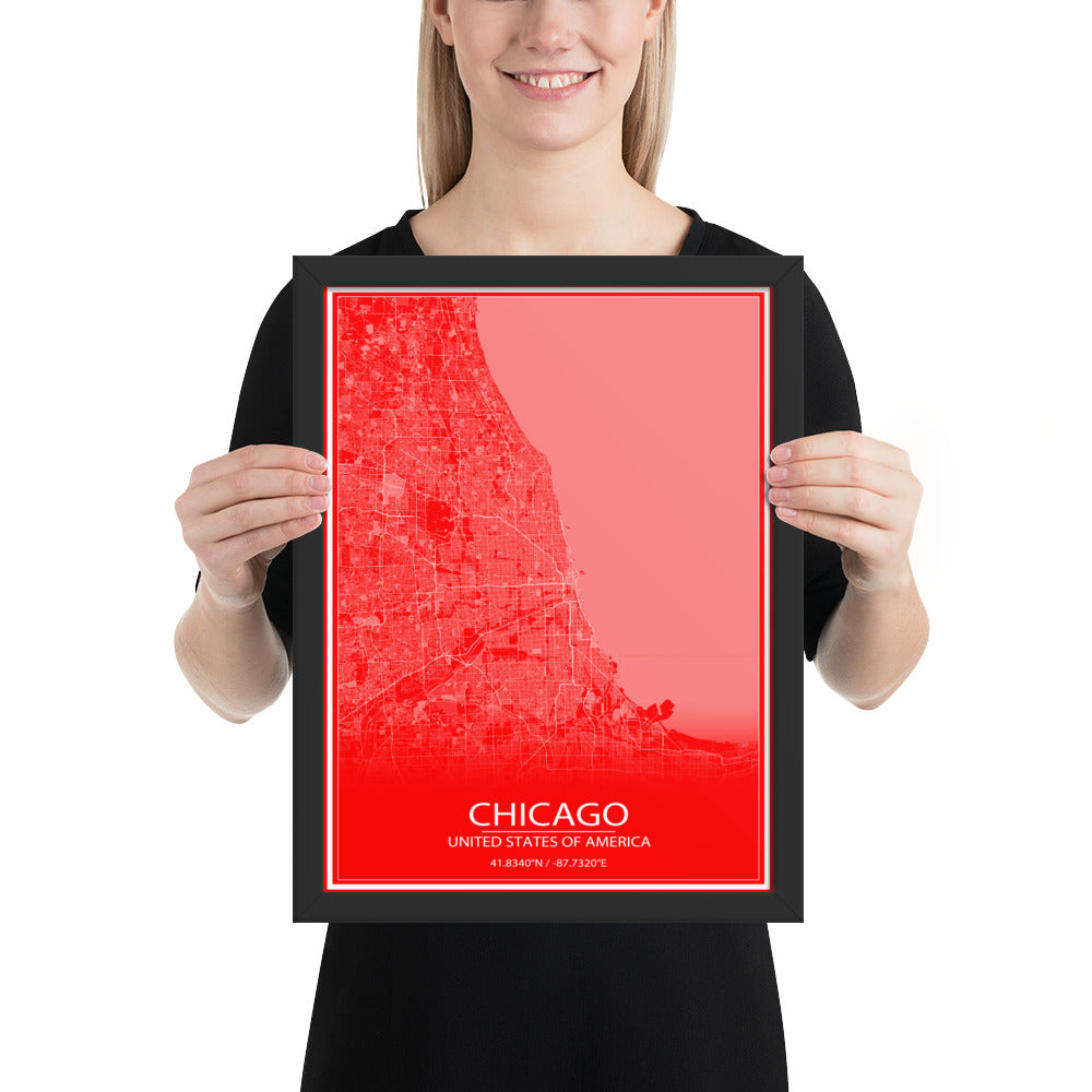 Chicago Red and White Framed Map