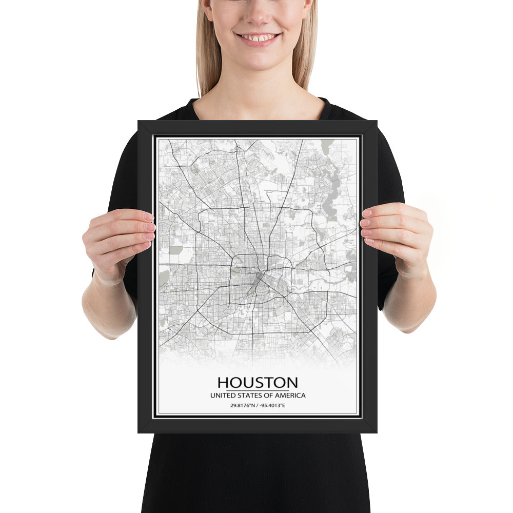 Houston White Framed Map