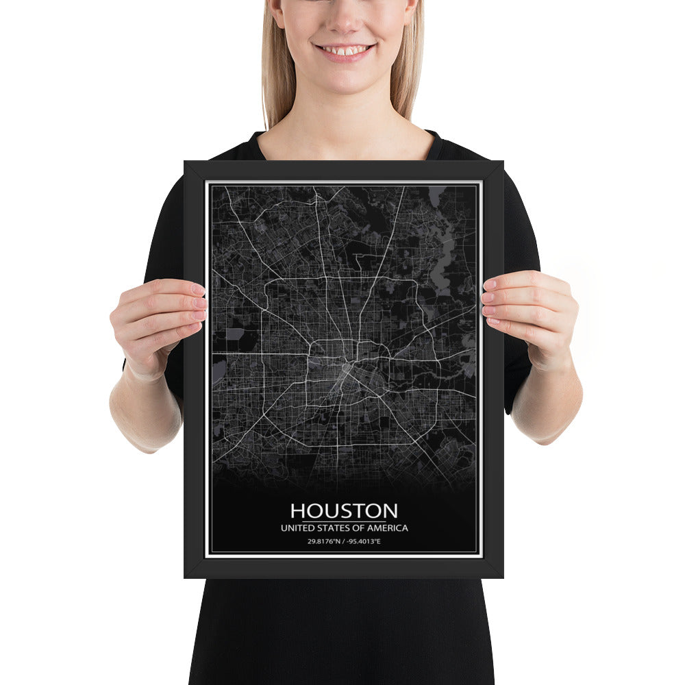 Houston Black Framed Map