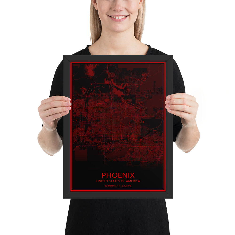 Phoenix Black and Red Framed Map