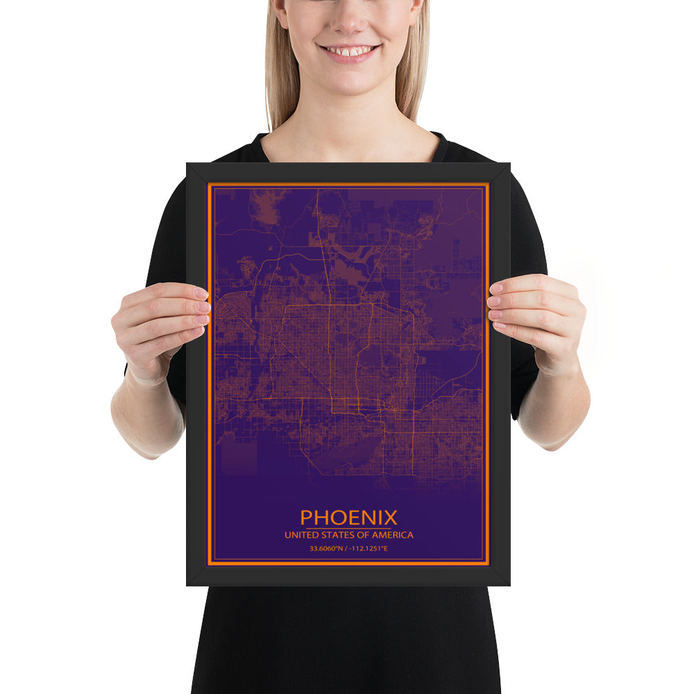 Phoenix Purple and Orange Framed Map