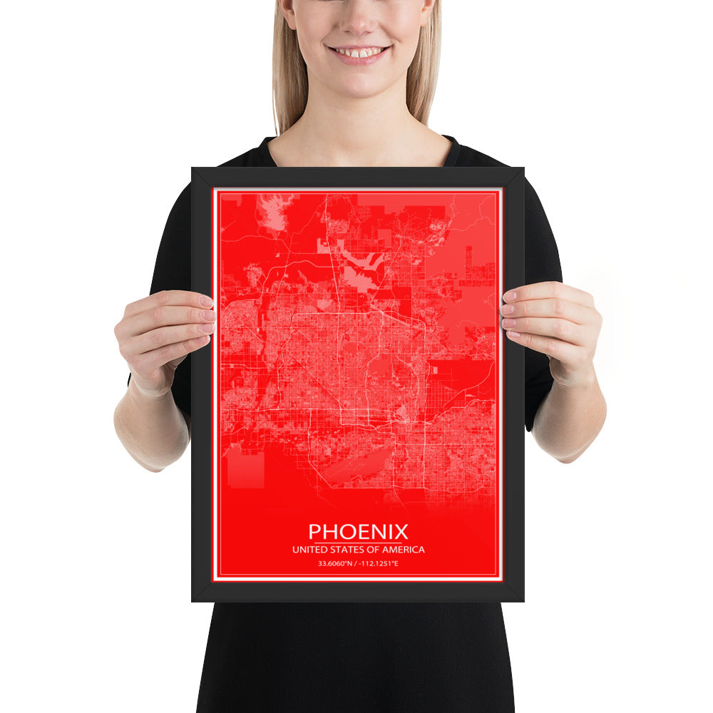 Phoenix Red and White Framed Map