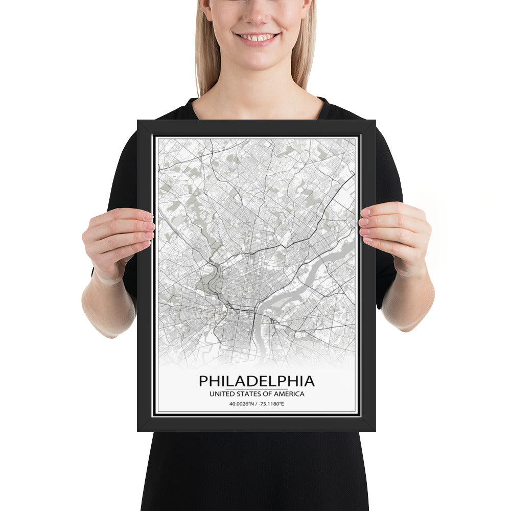 Philadelphia White Framed Map