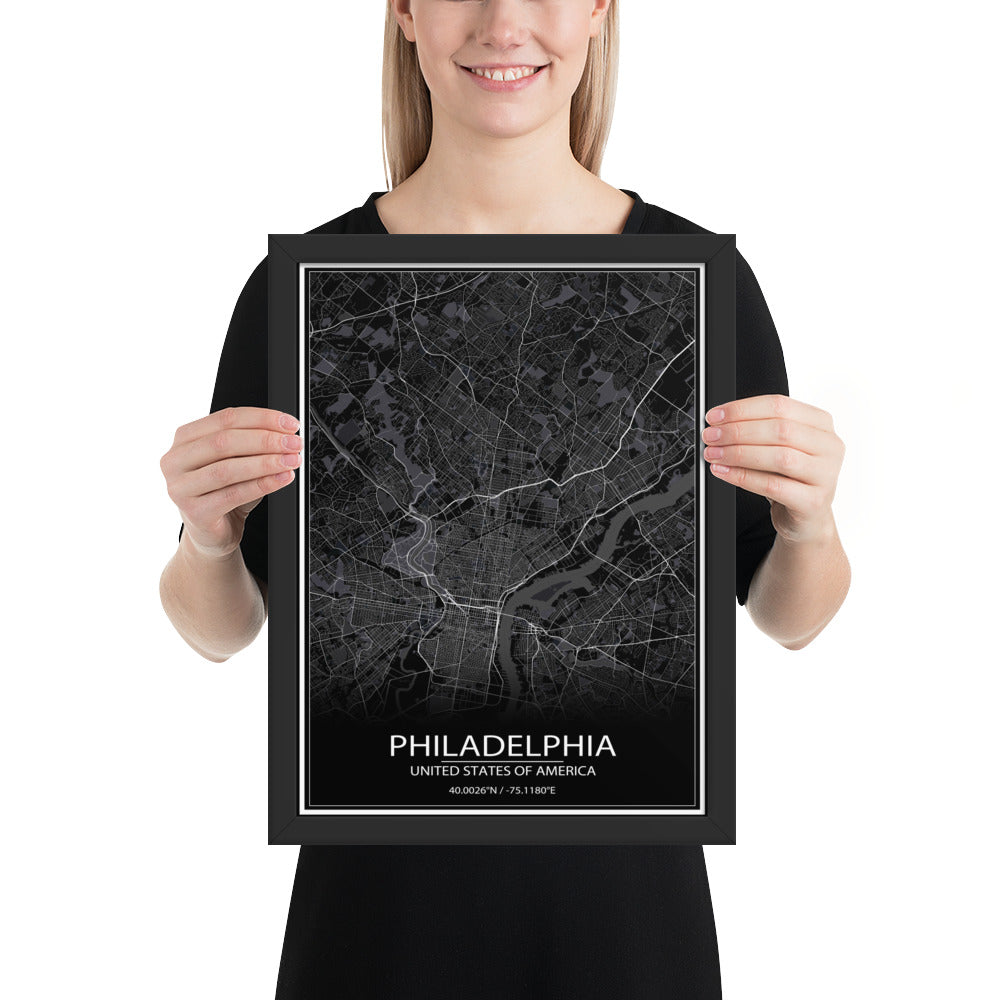 Philadelphia Black Framed Map