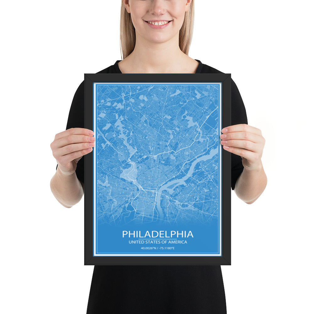 Philadelphia Blue and White Framed Map