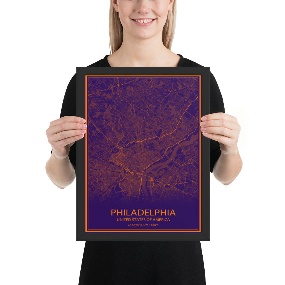 Philadelphia Purple and Orange Framed Map