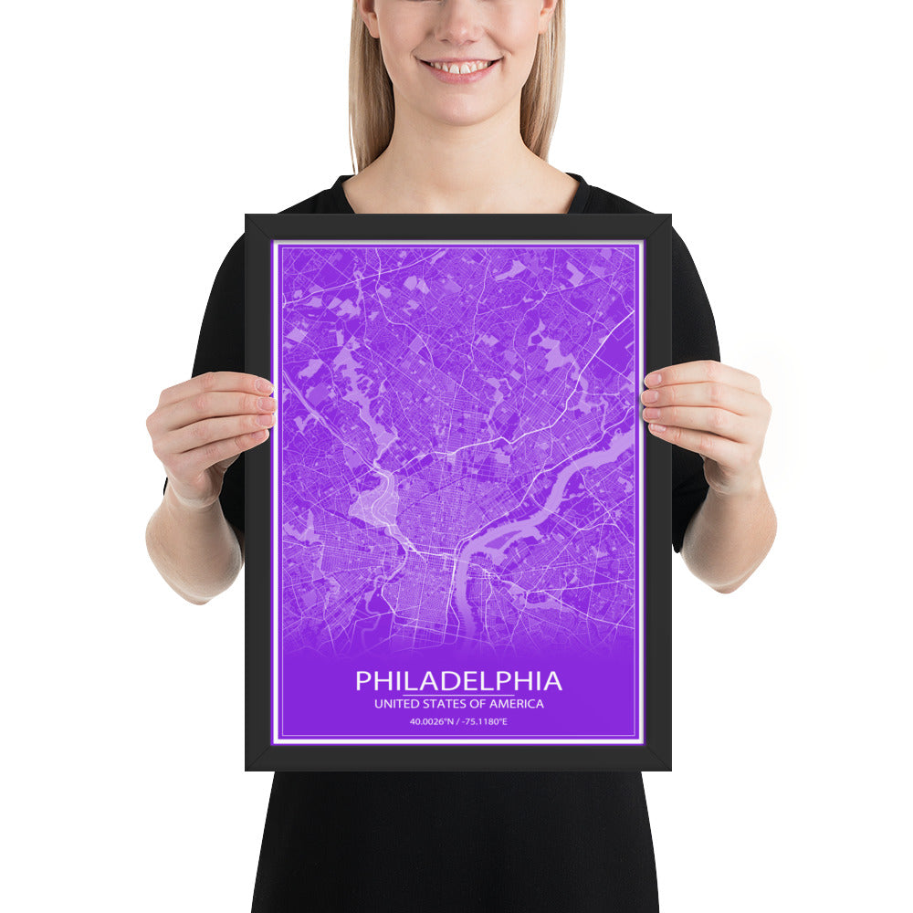 Philadelphia Purple and White Framed Map