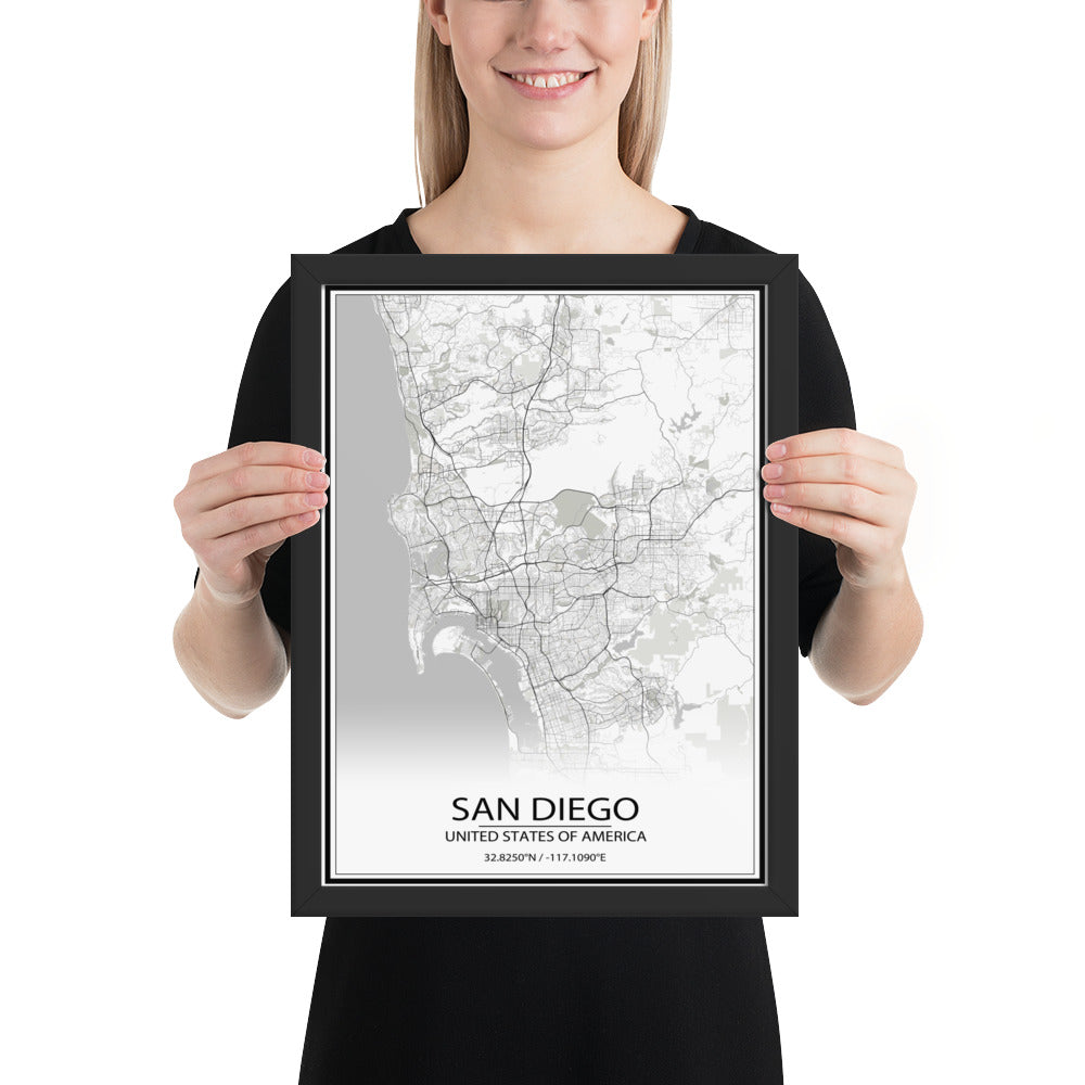 San Diego White Framed Map