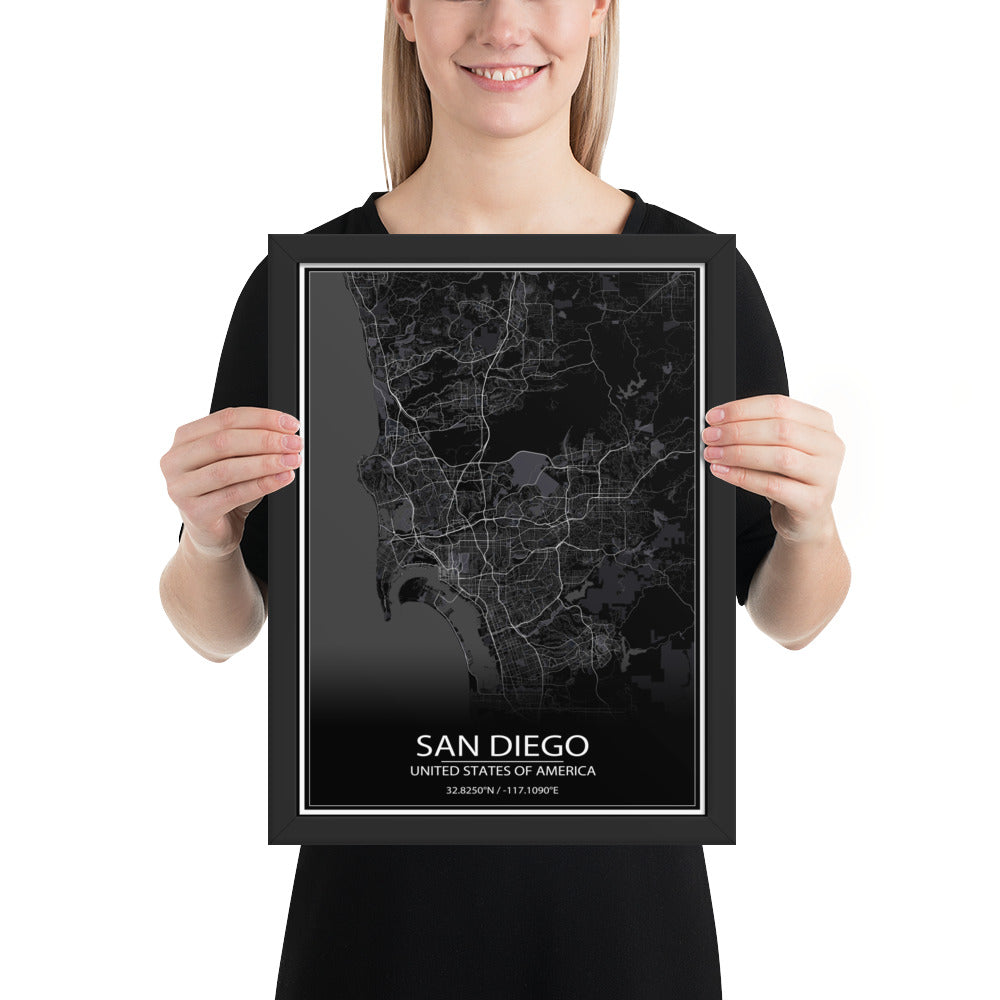 San Diego Black Framed Map