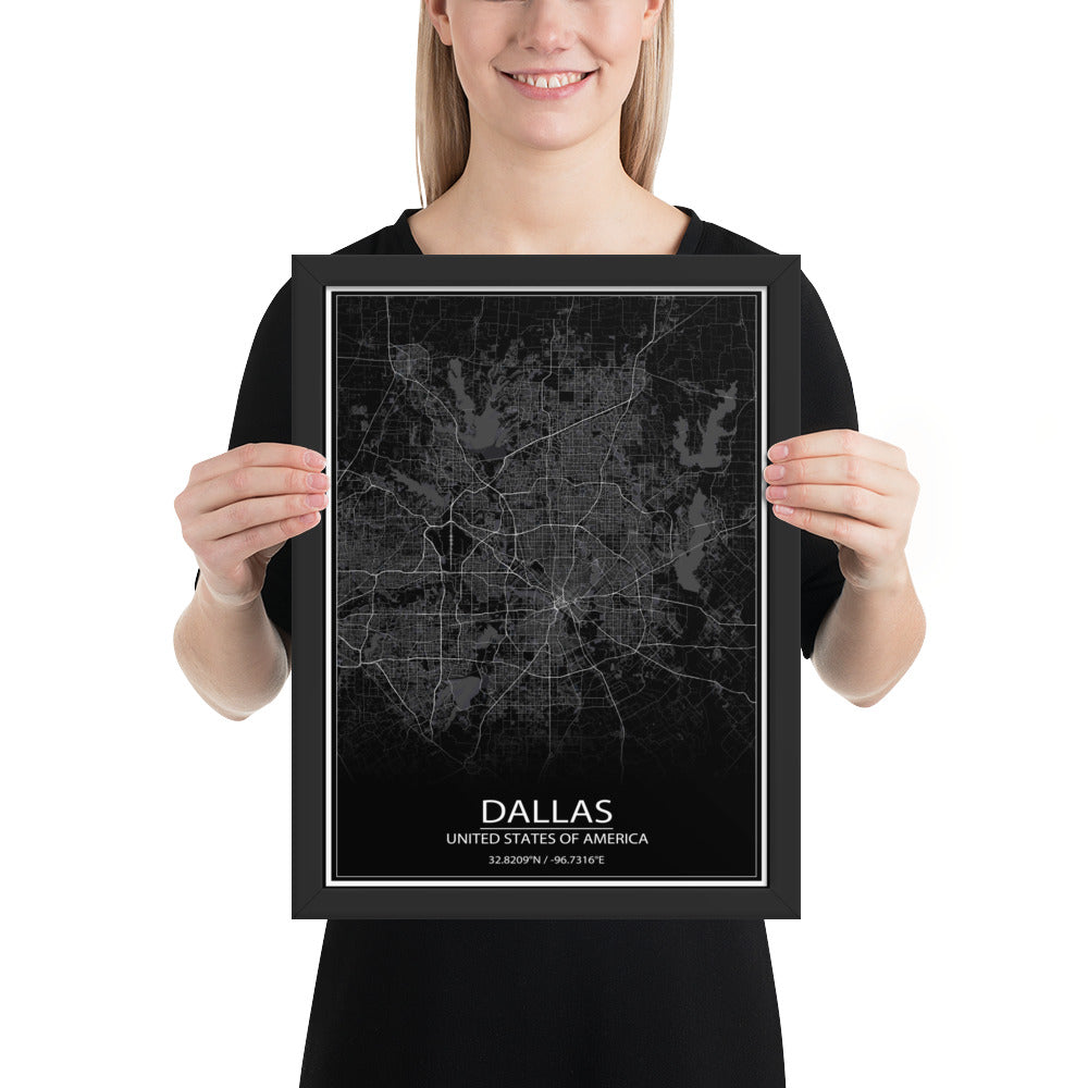 Dallas Black Framed Map