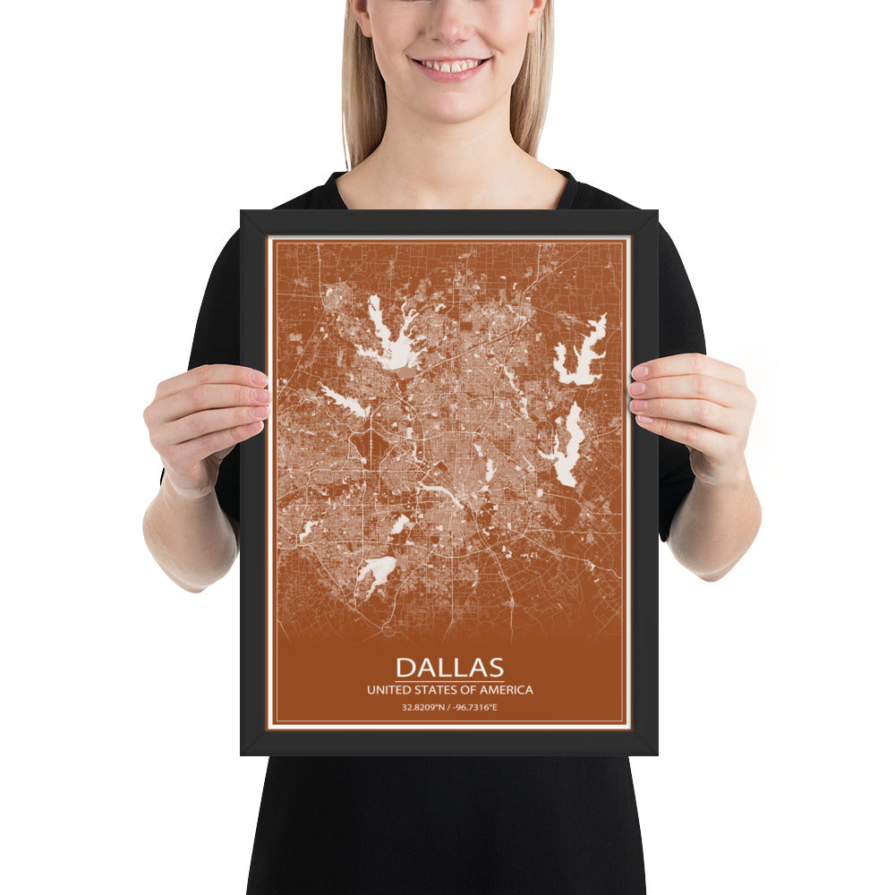 Dallas Brown and White Framed Map