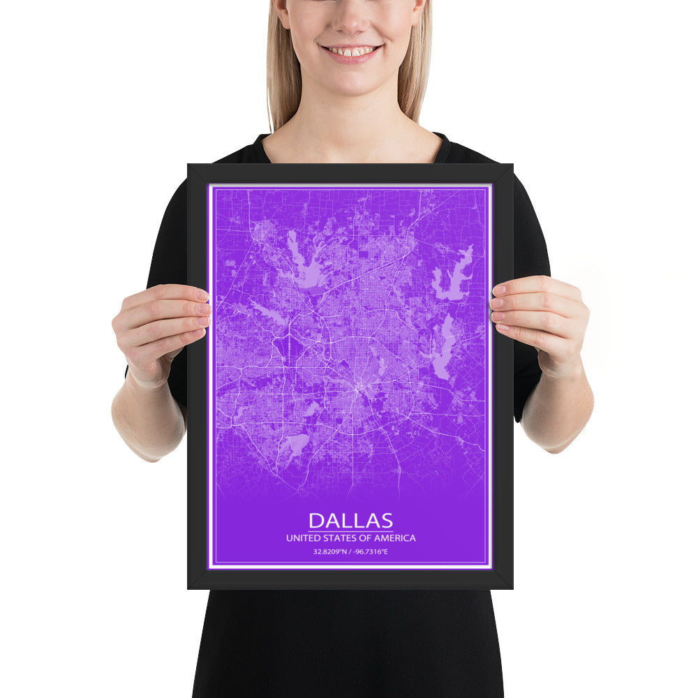 Dallas Purple and White Framed Map