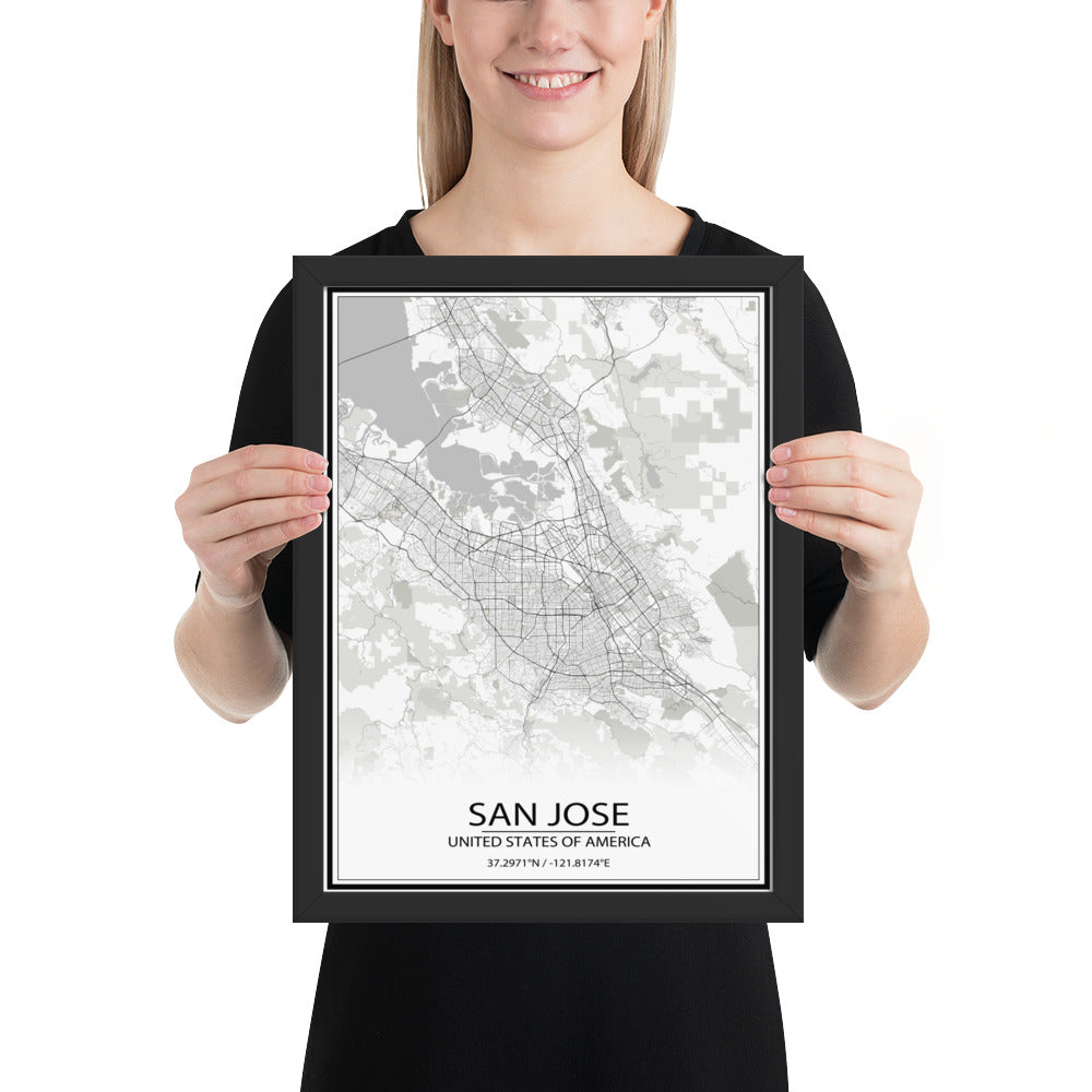 San Jose White Framed Map