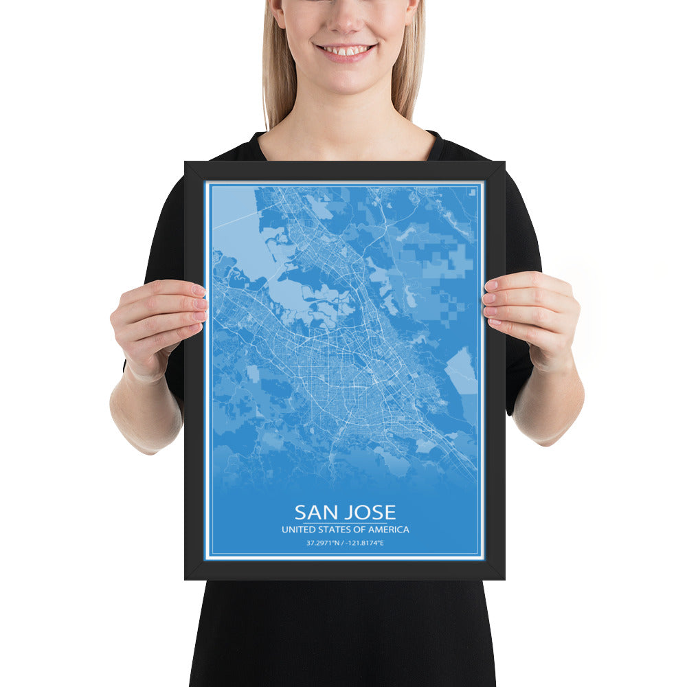 San Jose Blue and White Framed Map