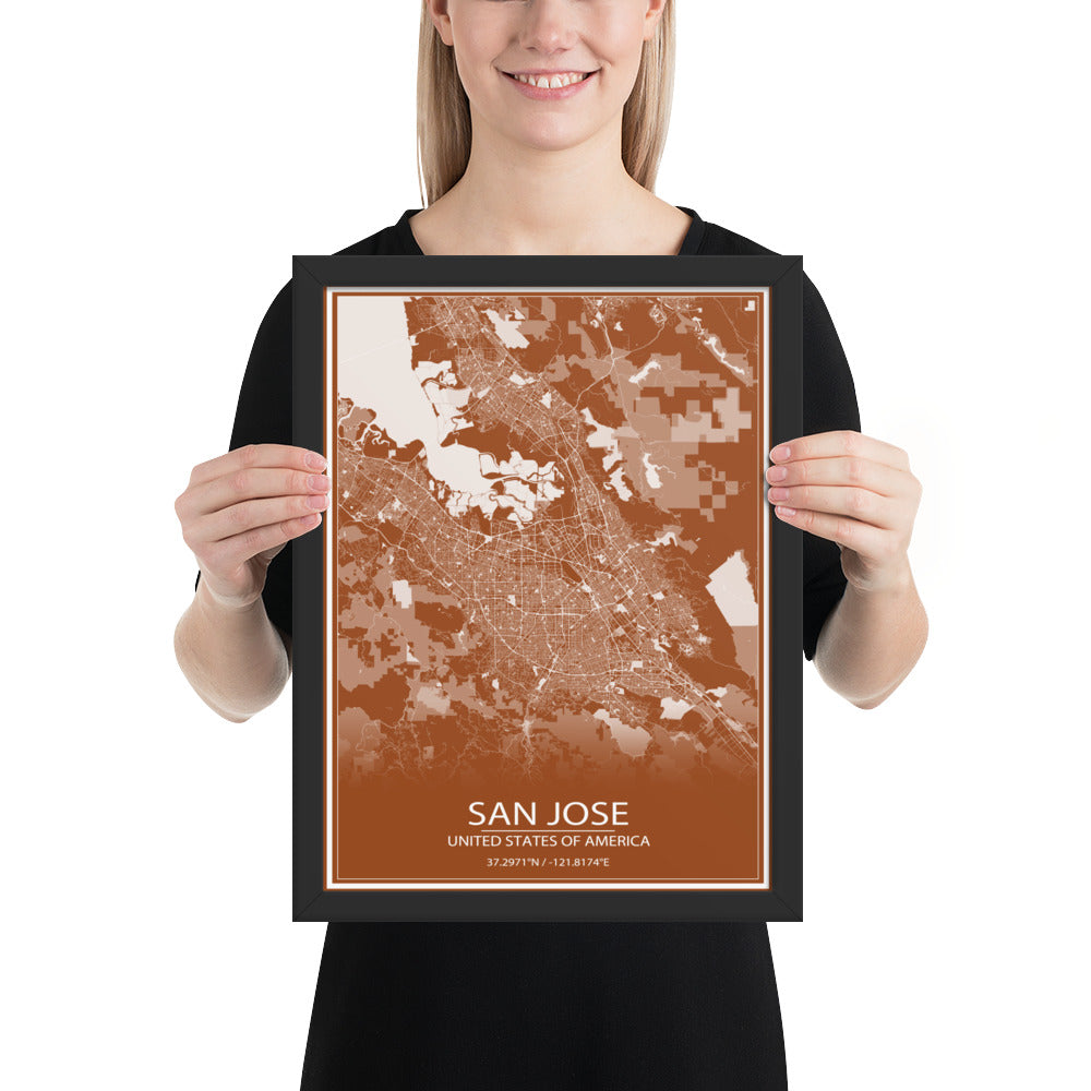 San Jose Brown and White Framed Map