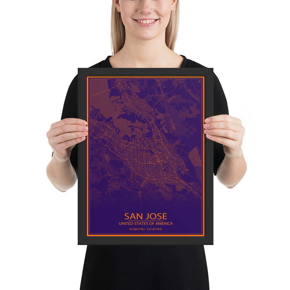 San Jose Purple and Orange Framed Map