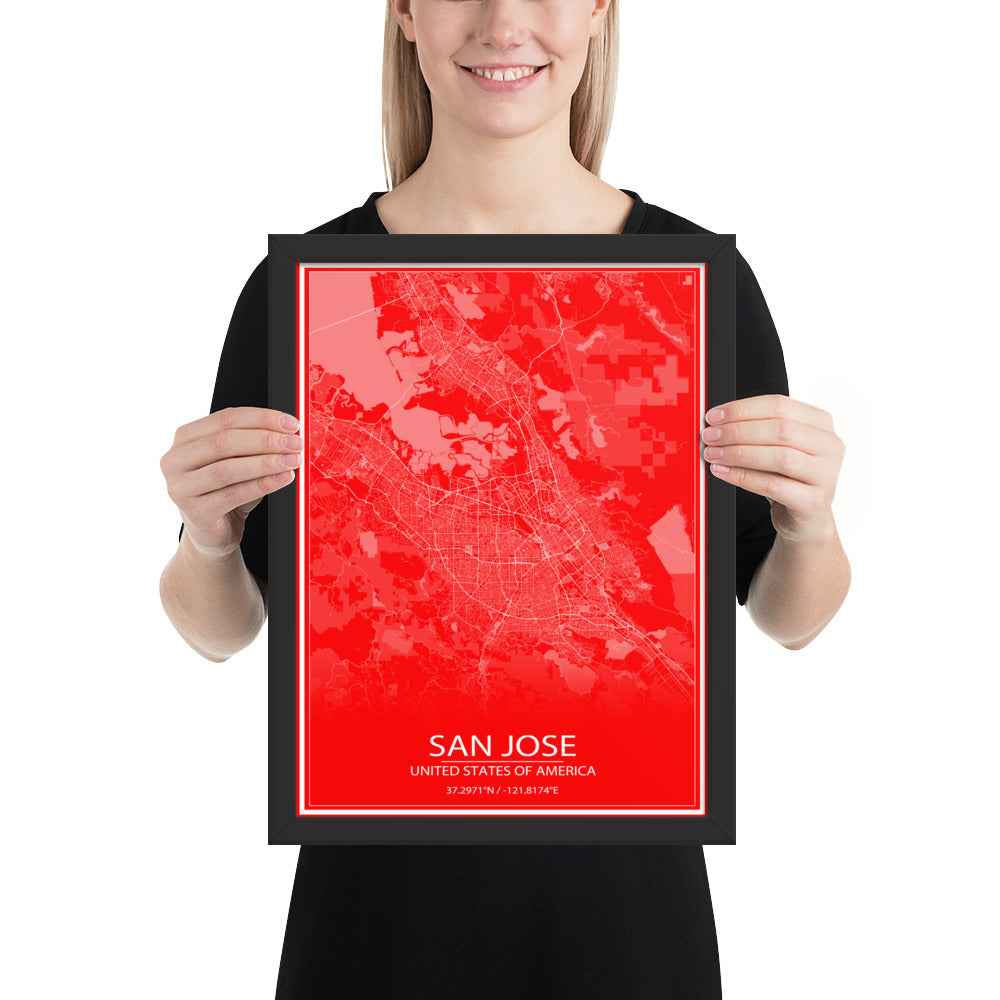 San Jose Red and White Framed Map