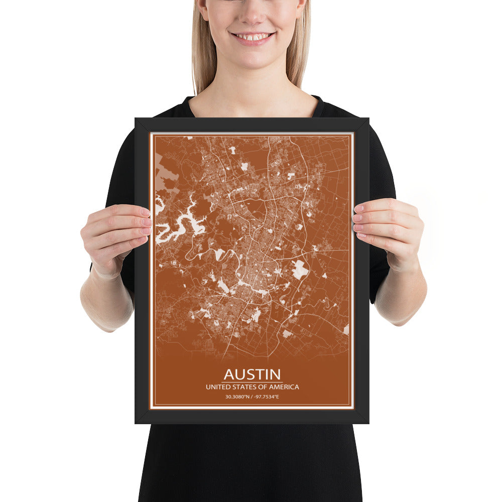 Austin Brown and White Framed Map