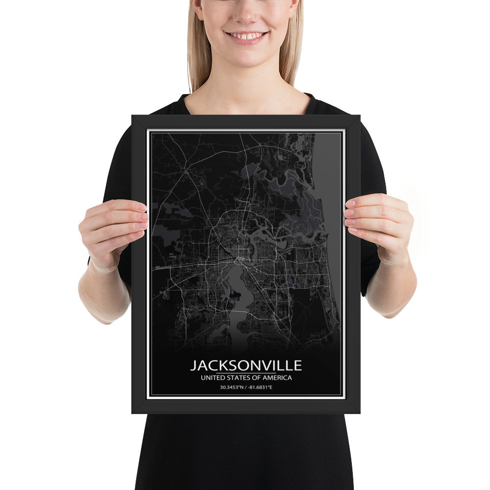 Jacksonville Black Framed Map