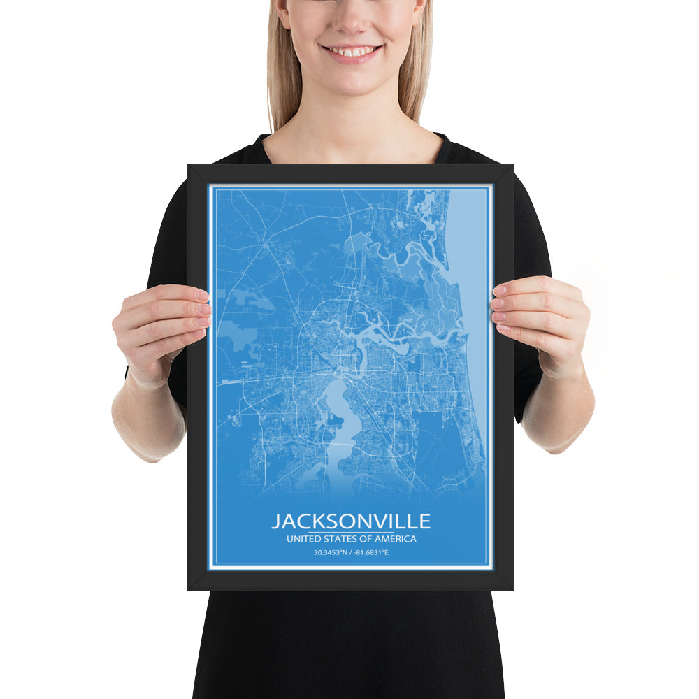 Jacksonville Blue and White Framed Map