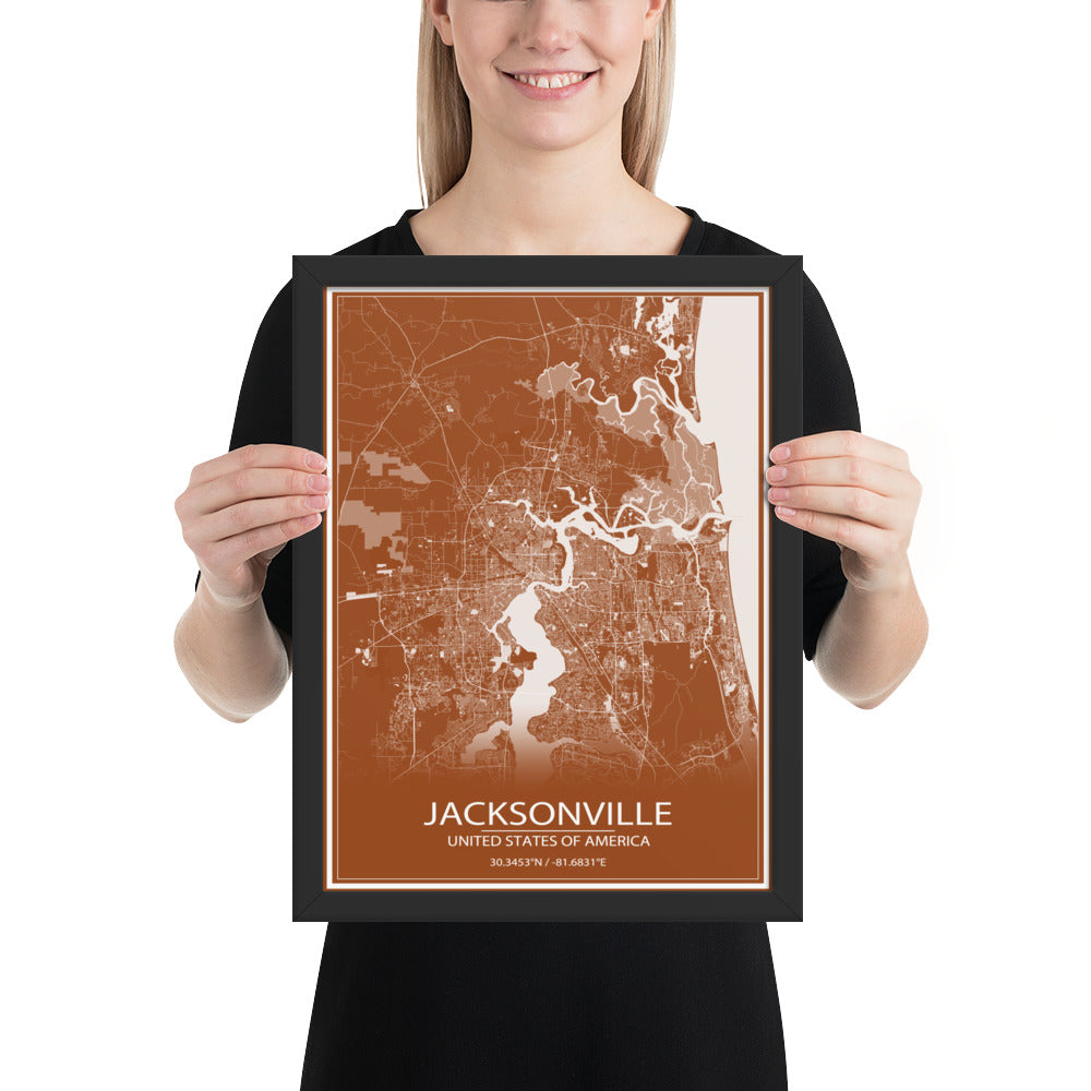 Jacksonville Brown and White Framed Map