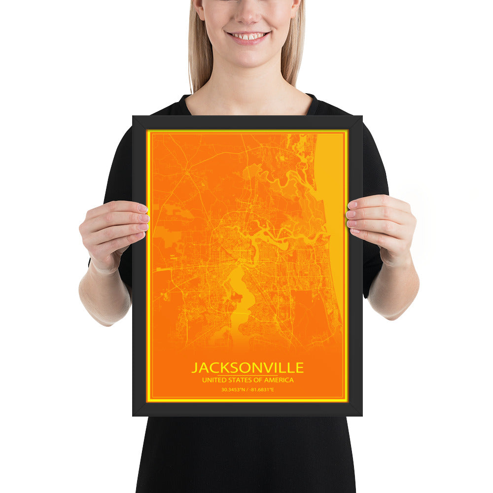 Jacksonville Orange and Yellow Framed Map