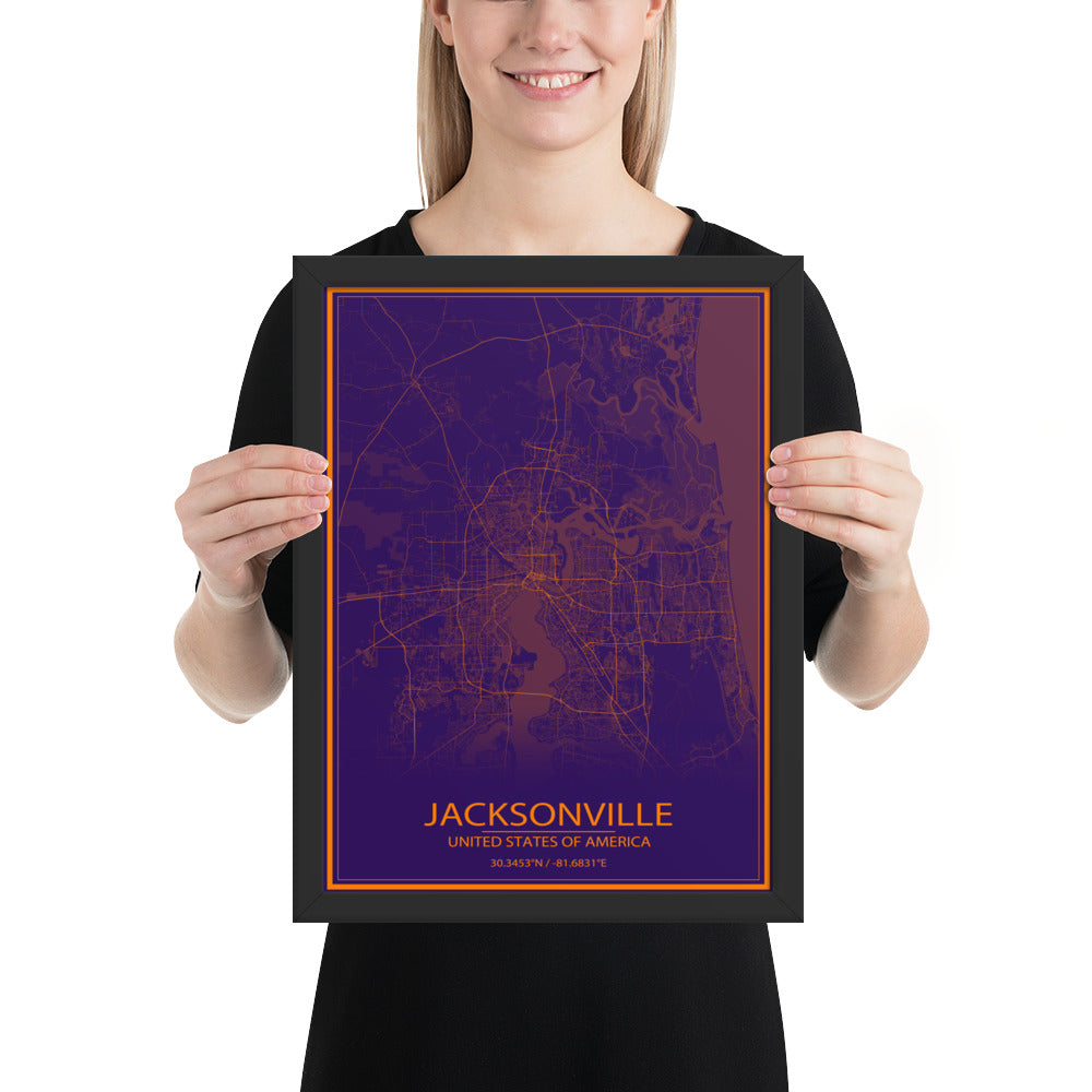 Jacksonville Purple and Orange Framed Map