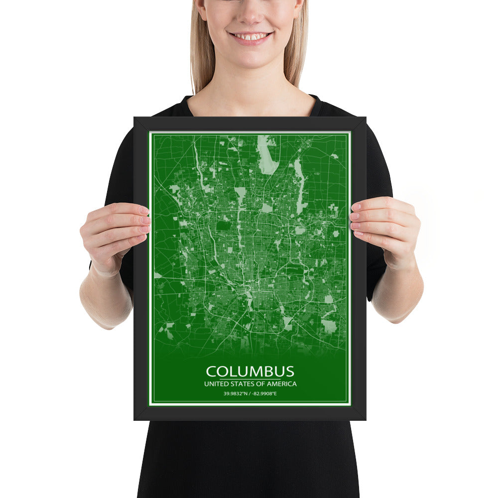 Columbus Green and White Framed Map