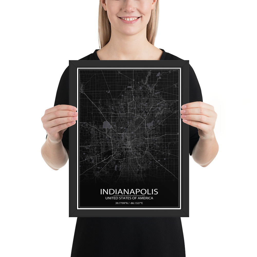 Indianapolis Black Framed Map