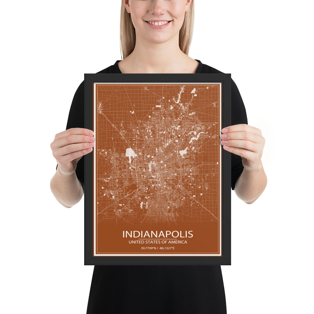 Indianapolis Brown and White Framed Map